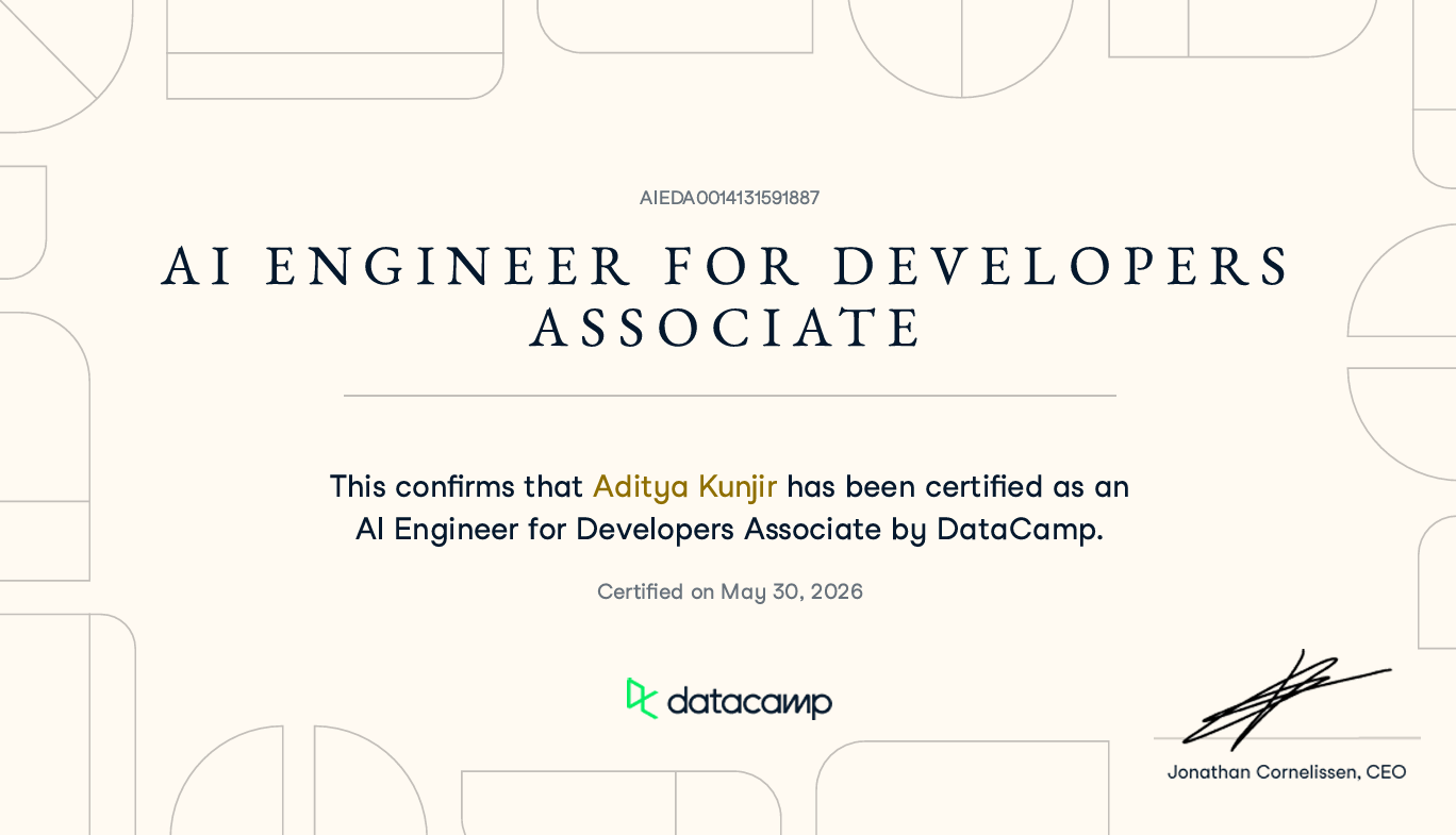 DataCamp AI Engineer for Developers Associate certificate